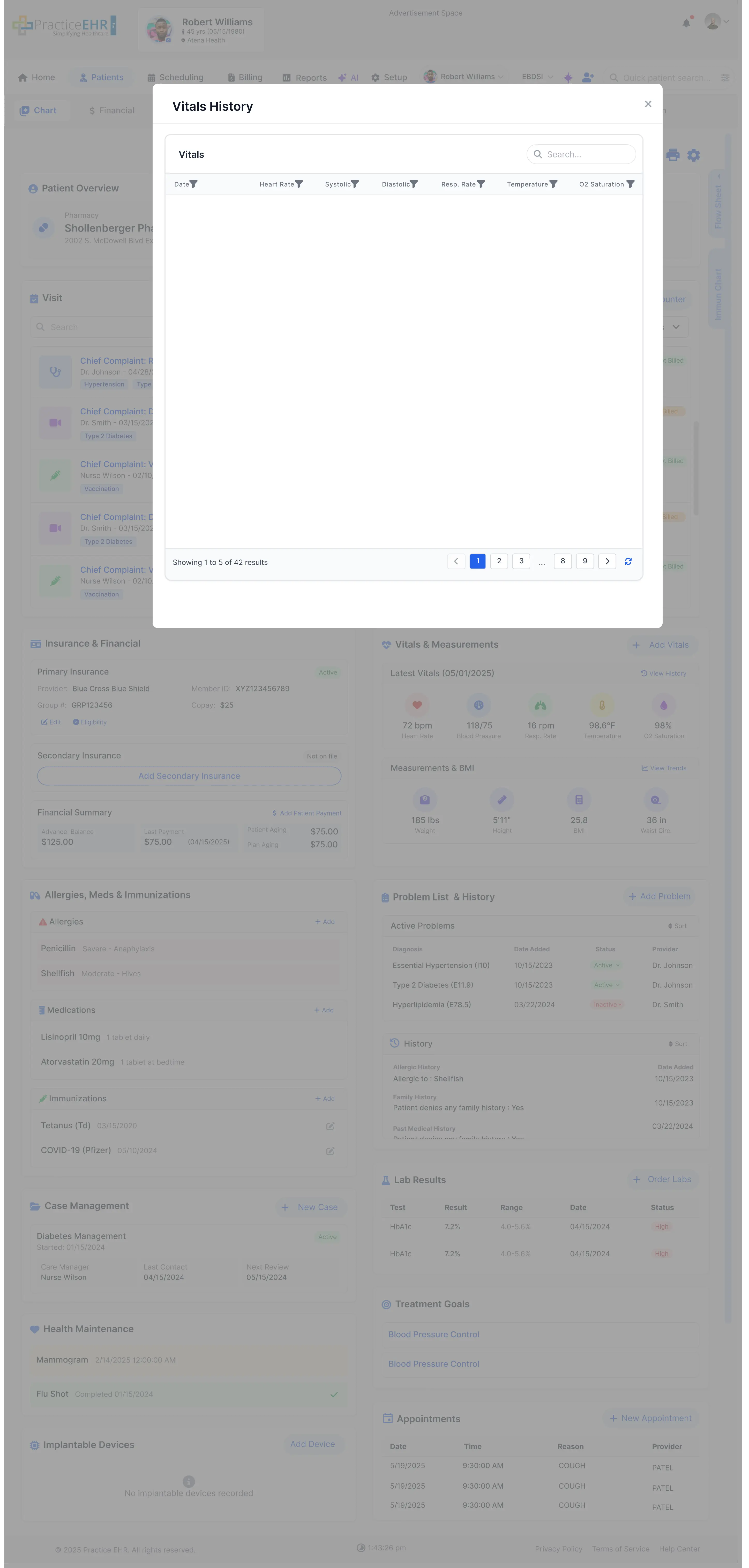 Vitals History Modal